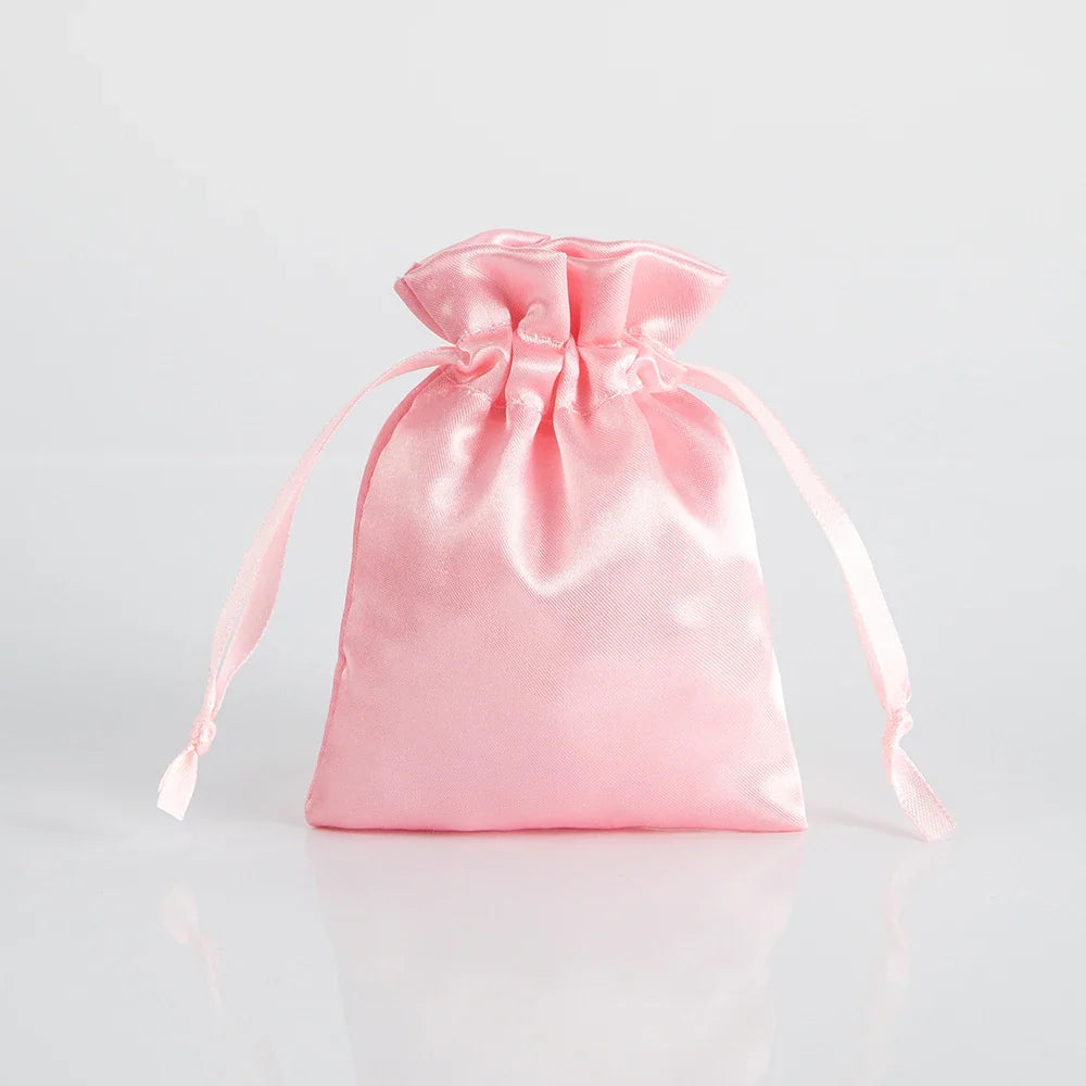 100PCS Silk Satin Jewelry Gift Bags – Drawstring Pouches for Necklace, Bracelet & Earrings, Wedding Party Favor & Christmas Gift Packaging, Custom Logo Ready