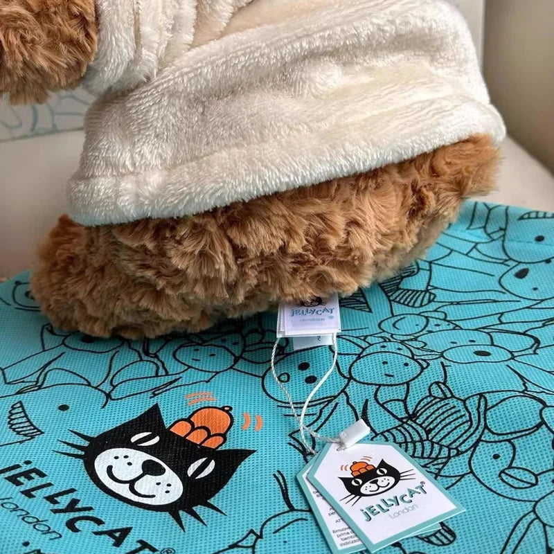 Jellycat Spot Barcelona Bathrobe Bear – Eggplant & Strawberry Bear Dolls, Cute Soothing Companion for Children's Festival Gifts
