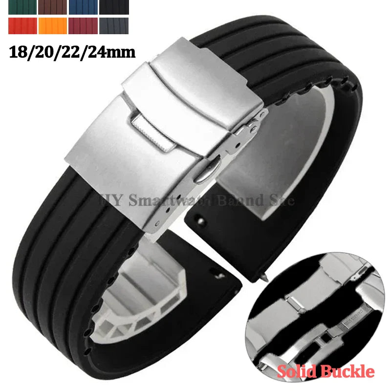 Quick Release Silicone Watch Strap 18–24mm – Sport Rubber Band for Huawei Watch GT2/3/4, Omega, Seiko, Fossil