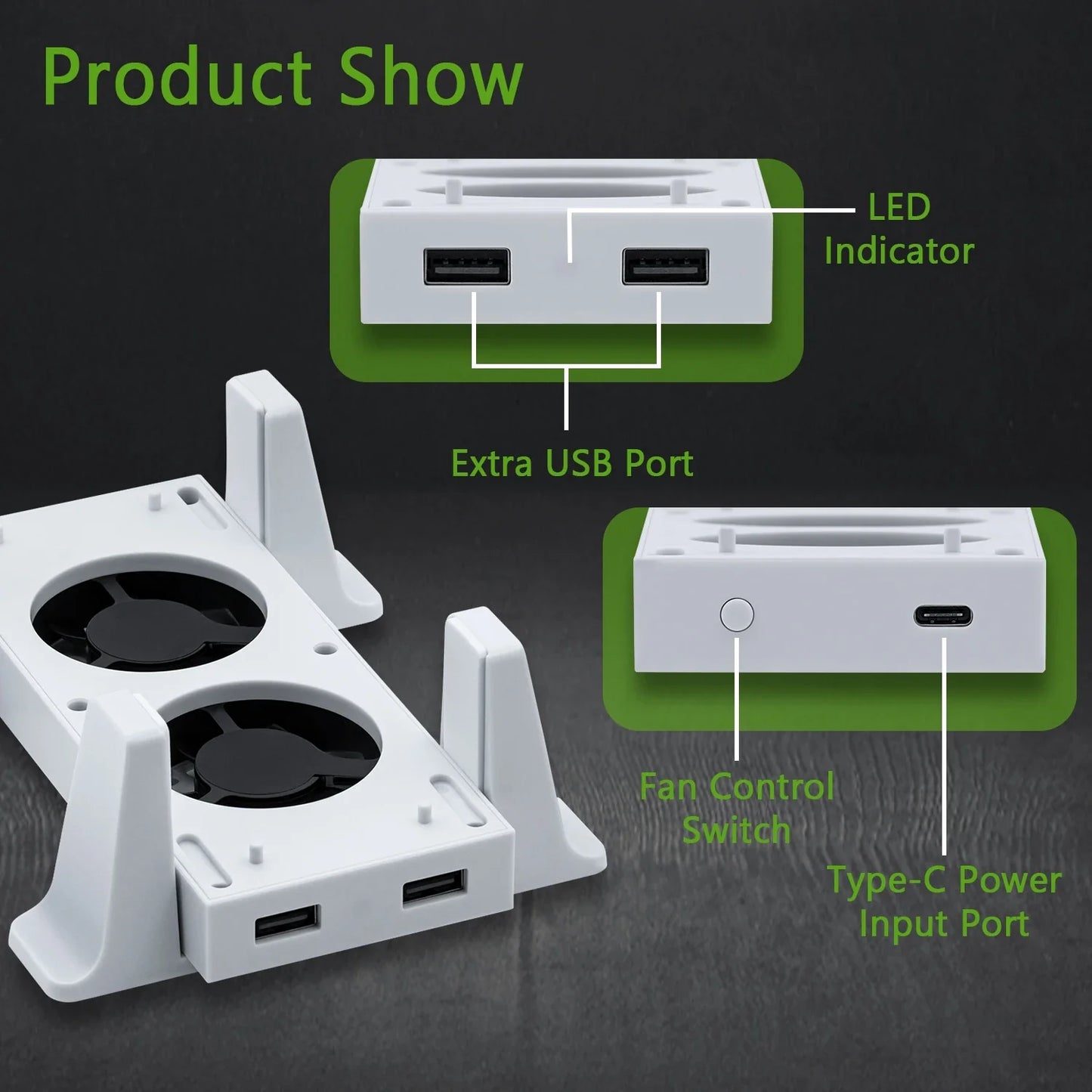 DOBE LED High-Speed Cooling Stand for Xbox Series S – Vertical Console Holder with Cooling Fan & Indicator Light Accessory (White)