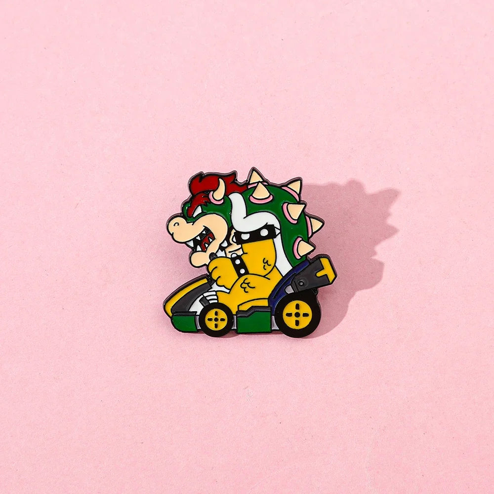 Dinosaur Racing Kart Enamel Brooch - Classic Game Character Metal Lapel Pin Collectible Gift for Fans