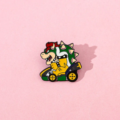 Dinosaur Racing Kart Enamel Brooch - Classic Game Character Metal Lapel Pin Collectible Gift for Fans