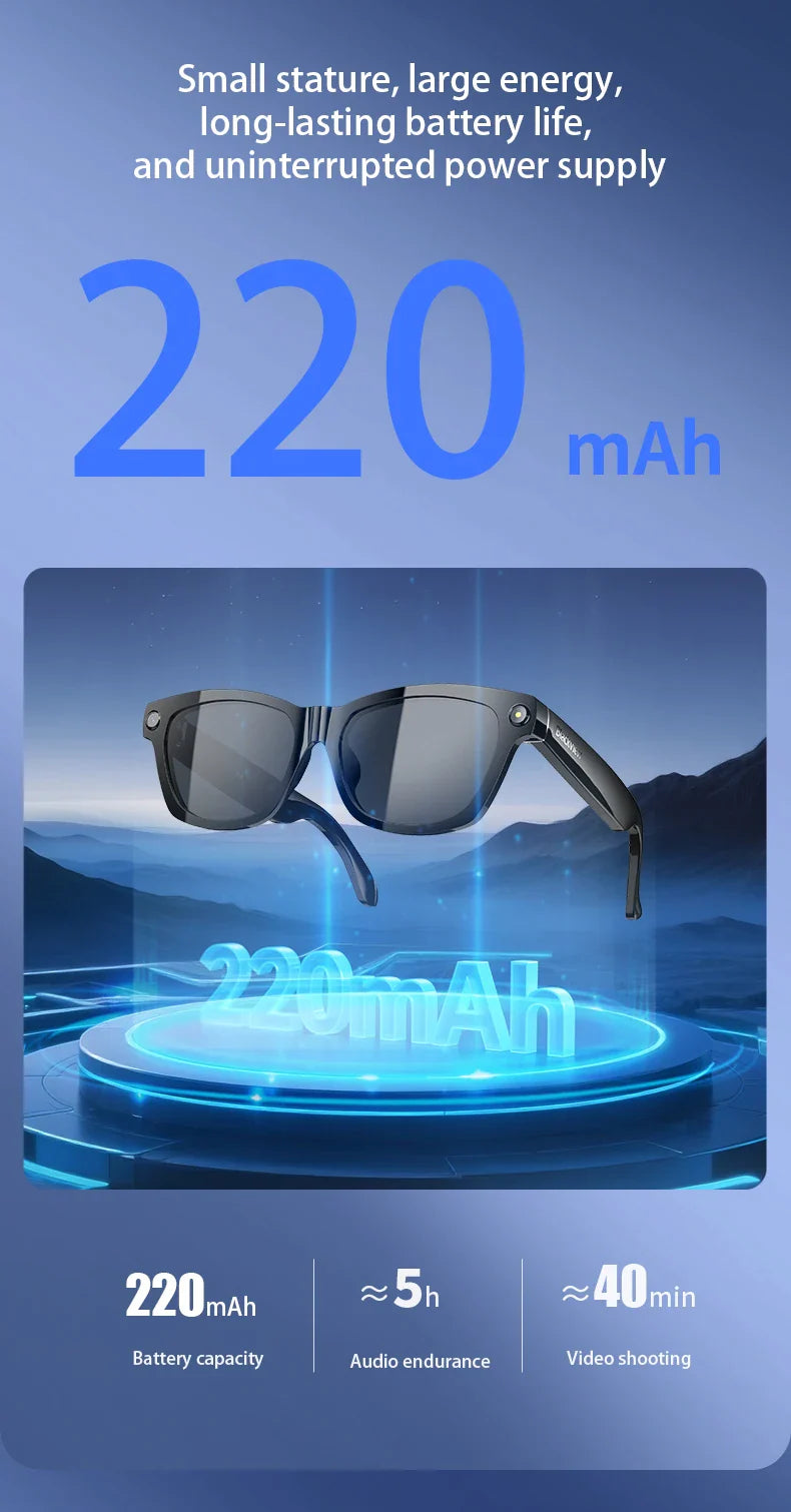Blackview BV100 Smart Glasses — HD Camera, Bluetooth 5.4, 220mAh Battery, Stereo Bass Speakers, Noise-Cancelling Mic, Wear Detection
