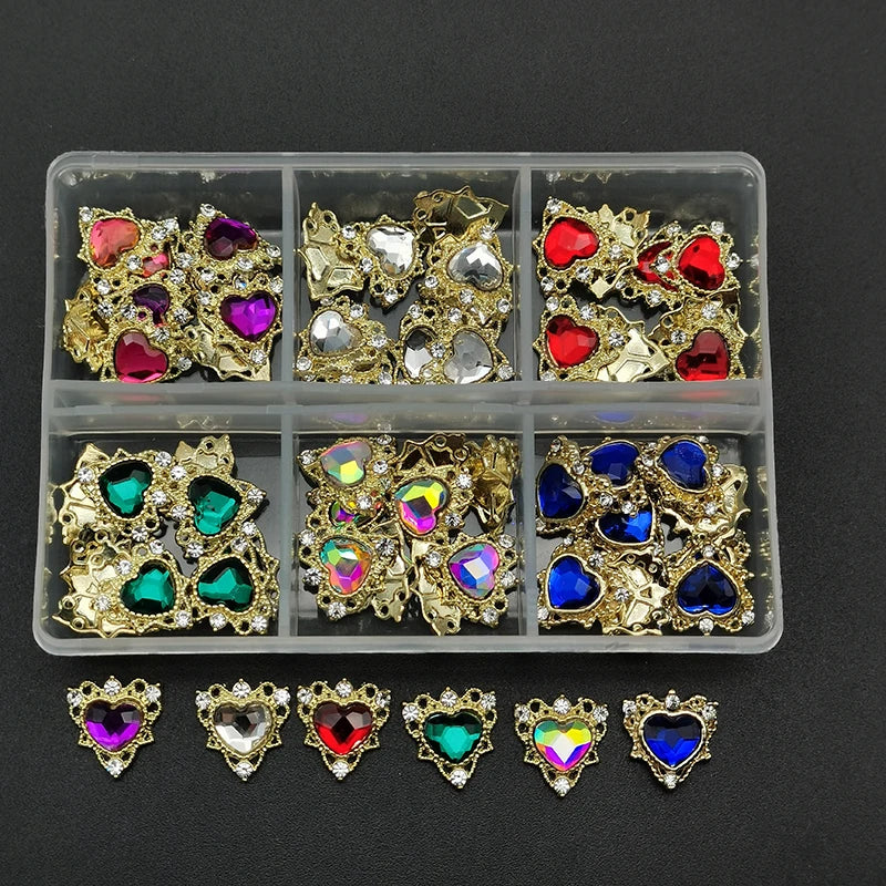 1Box 3D Nail Rhinestones - Heart/Planet Nail Charms Jewelry - Luxe Glass Diamond Crystal Nail Art Decoration Accessories