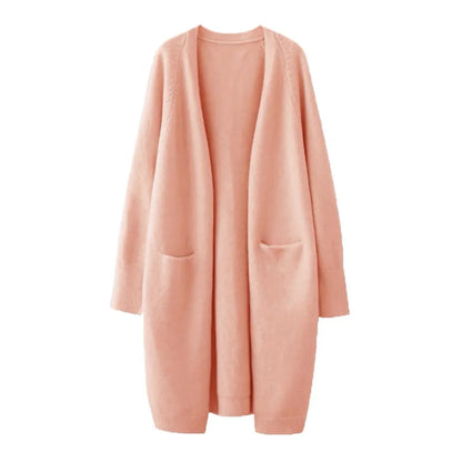 Women’s Solid Color Loose Thick Warm Sweater Cardigan – V Neck Knitted Coat with Pockets, Casual Spring/Autumn Tops C-124