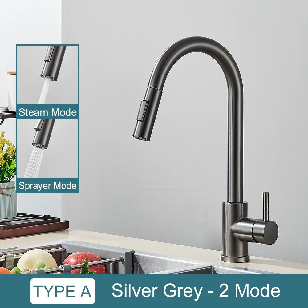 Black Kitchen Faucet - Two-Function Single Handle Pull-Out Mixer Tap with Hot & Cold Water, Deck Mounted