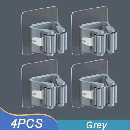 Mop Hanger 4-Pack — Self-Adhesive Wall-Mounted Broom & Mop Holder for Laundry Room & Bathroom Organization