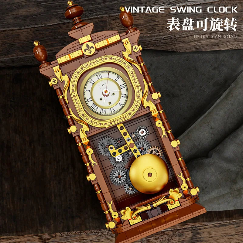 Vintage Swinging Pendulum Clock Building Blocks – 751PCS 3D Mechanical DIY Model Kit for Adults, Retro Home Decor Gift Idea