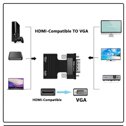 HDMI to VGA Converter Adapter - 1080P Video Audio Adapter with 3.5mm Jack for PC Laptop HDTV Projector
