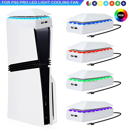 PS5 Pro Cooling Fan with RGB LED – Top Dust-Proof Heat Dissipation Radiator Game Console Cooling System for PS5 Pro