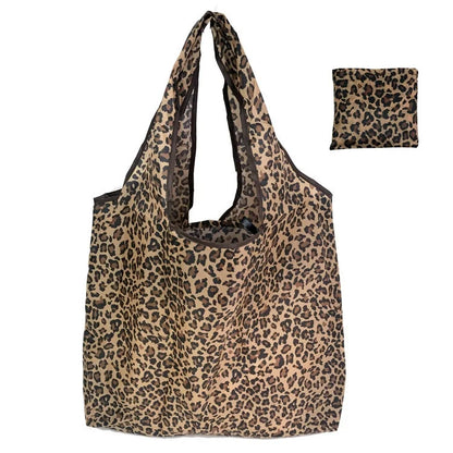 Large Capacity Leopard Print Handbag – Women’s Daily Folding Shopping Tote
