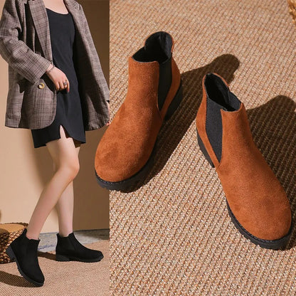 Women’s Chunky Heel Chelsea Boots - British Style Platform Thick Sole Height Increasing Casual Boots for Autumn & Winter