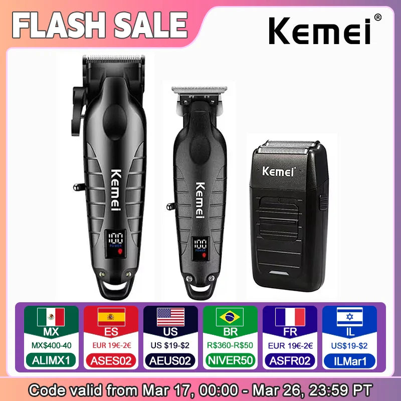 Kemei Hair Clipper Kit — Electric Trimmer & Shaver for Men, KM-2290/2293/1102