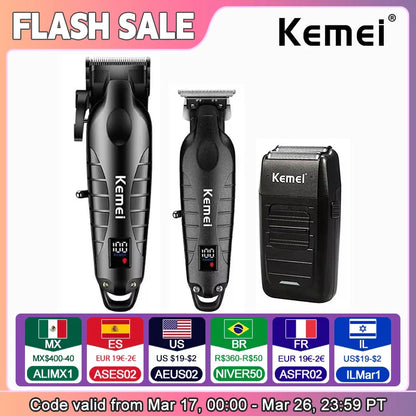 Kemei Hair Clipper Kit — Electric Trimmer & Shaver for Men, KM-2290/2293/1102