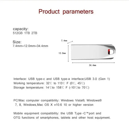 Xiaomi 2TB USB 3.0 Metal Flash Drive - High-Speed Pendrive, Available in 1TB, 512GB, 256GB, Waterproof USB Storage
