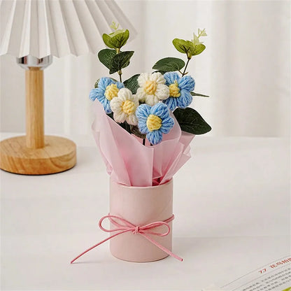 Handmade Crochet Wool Flower Bouquet – Artificial Yarn Flowers for Home Decor & Valentine’s Day Gift