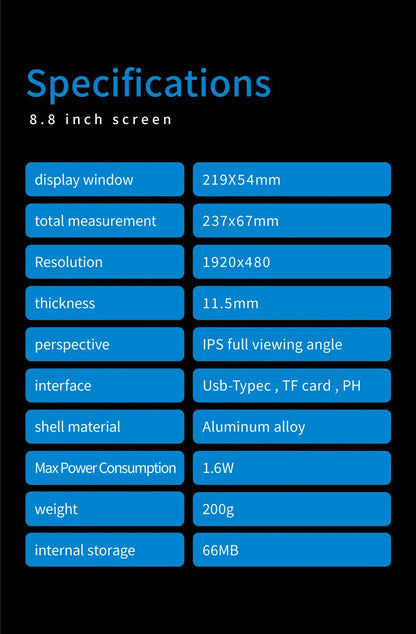 8.8 Inch IPS Type C Secondary Screen – USB-C Interface CPU, GPU, RAM Display, No Need for AIDA64 Monitoring