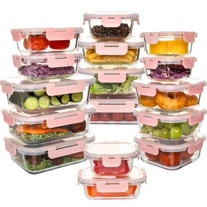 16-Piece Glass Food Storage Container Set — Leakproof, Airtight, BPA-Free, Microwave & Oven Safe, Stackable Kitchen Organizer