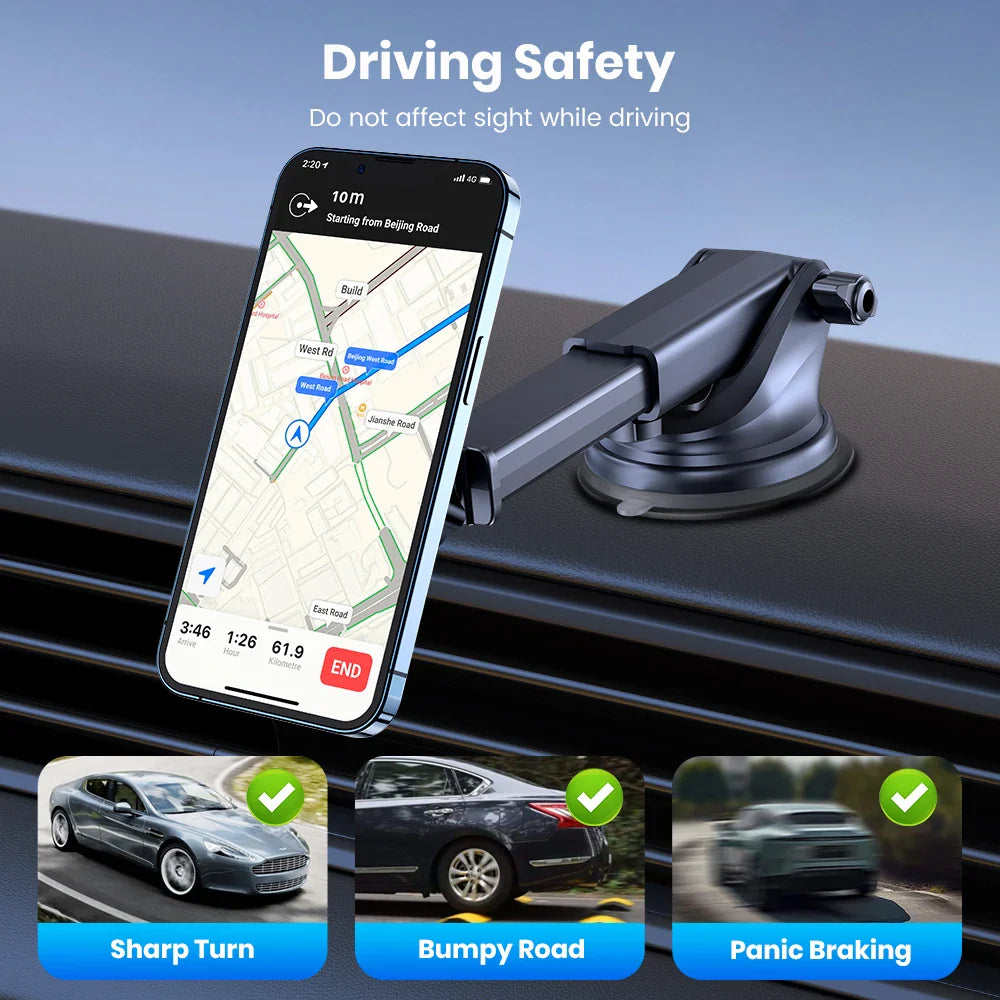 TOPK Magnetic Car Phone Mount – N52 Strong Magnet, Adjustable Telescopic Arm, Dashboard & Windshield Suction Cup Holder