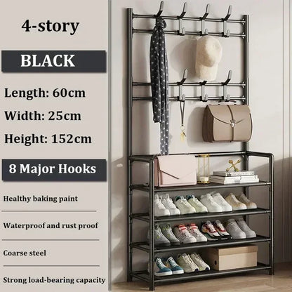 Multi-Layer Shoe Rack & Hat Hanger – Simple Floor Organizer with Load-Bearing Shelf for Shoes & Hats