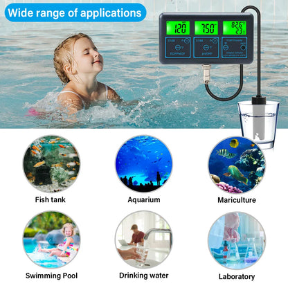 WiFi PH Meter & Water Tester – Temp, TDS, EC, ORP Smart Monitor for Aquariums, Hydroponics, Swimming Pools, Tuya APP Control