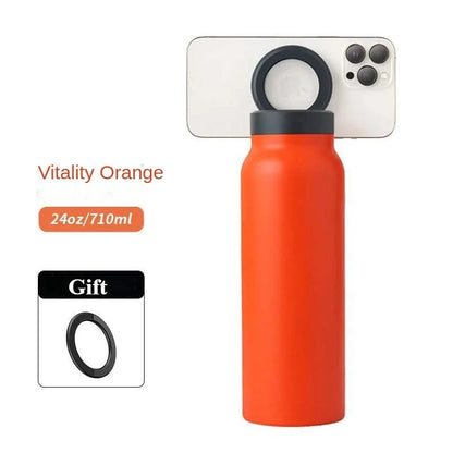 24oz Stainless Steel Insulated Sports Bottle – Vacuum Water Mug with Magnetic Phone Holder, Outdoor Gym Travel Drink Cup