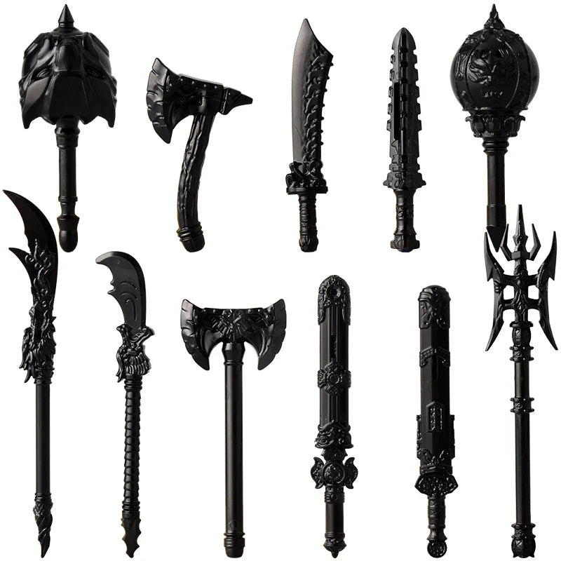 Medieval Figure Weapons Building Blocks Kit – King Sword, Lion Shield, Trident & Double-Edged Axe Battle Toy