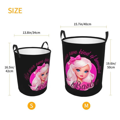 Custom Barbie Logo Laundry Basket – Collapsible Large Capacity Clothes Storage Bin, Disney Baby Hamper