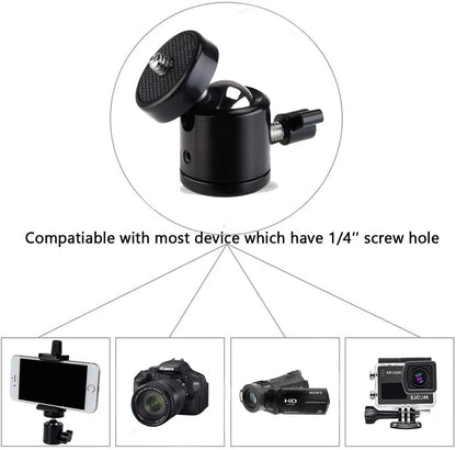 1/4" Ball Head Screw Tripod Mount - 360° Rotating Base Adapter for DSLR Camera, Tripod, Monopod & Camcorder