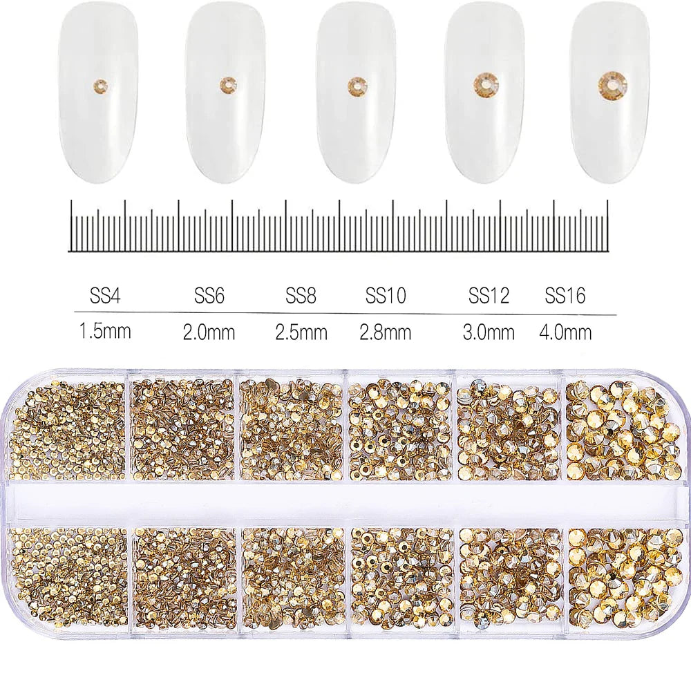 12-Grid 3D Glass AB Crystal Nail Art Rhinestones Kit – Flatback Round Beads with Tools for Nail Jewelry & Diamond Decoration