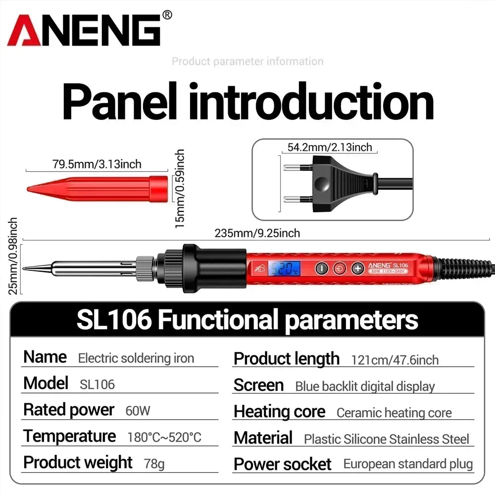 ANENG SL106 Electric Soldering Iron – Adjustable Temperature Welding & Rework Station with Heat Pencil Tip, 110V/220V