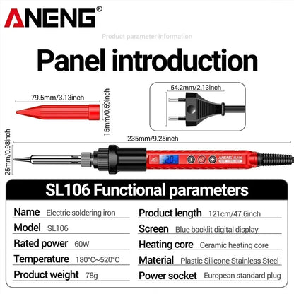 ANENG SL106 Electric Soldering Iron – Adjustable Temperature Welding & Rework Station with Heat Pencil Tip, 110V/220V