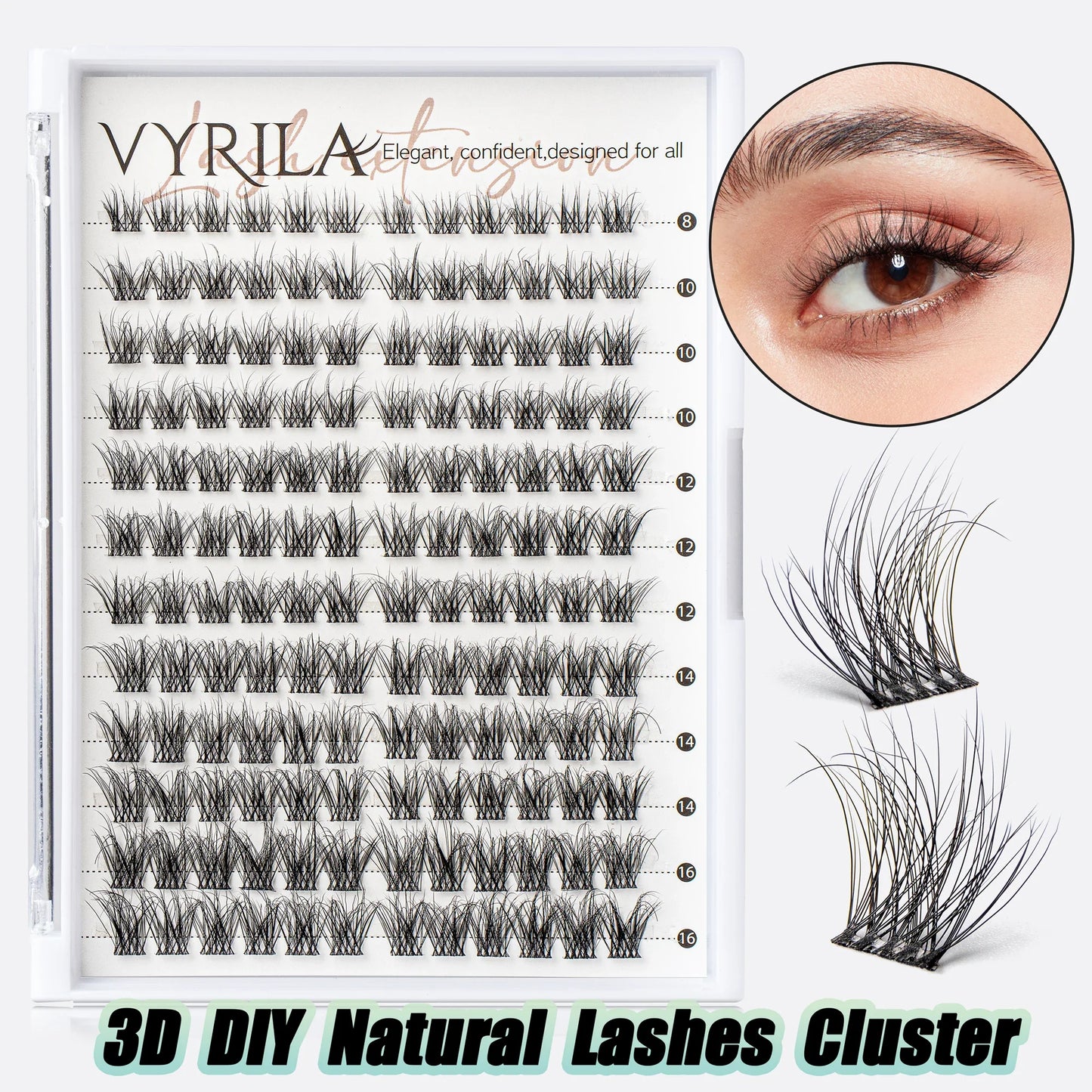Individual Cluster Lashes C Curl – 3D Wispy DIY Extensions, 0.1mm Thin Band, Reusable & Natural