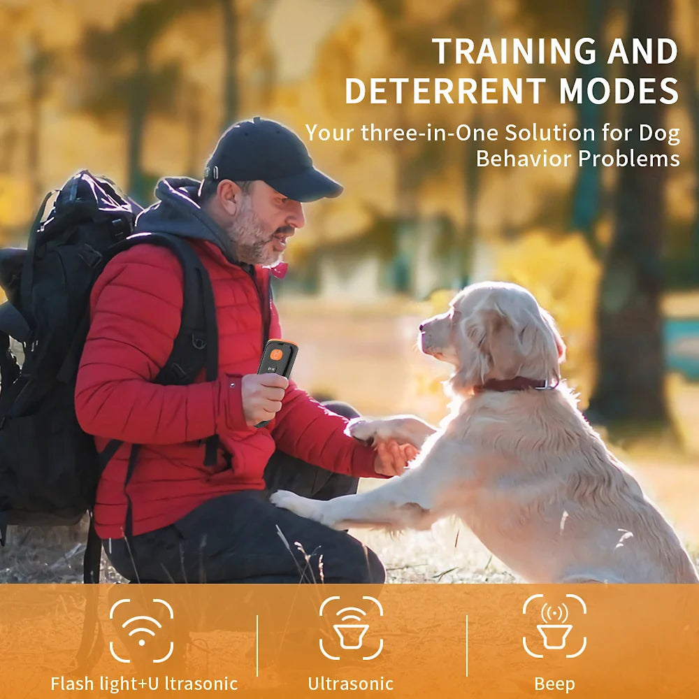 Ultrasonic Dog Bark Deterrent - Anti-Barking Device with 3 Training Modes, No Dog Noise, and USB Rechargeable