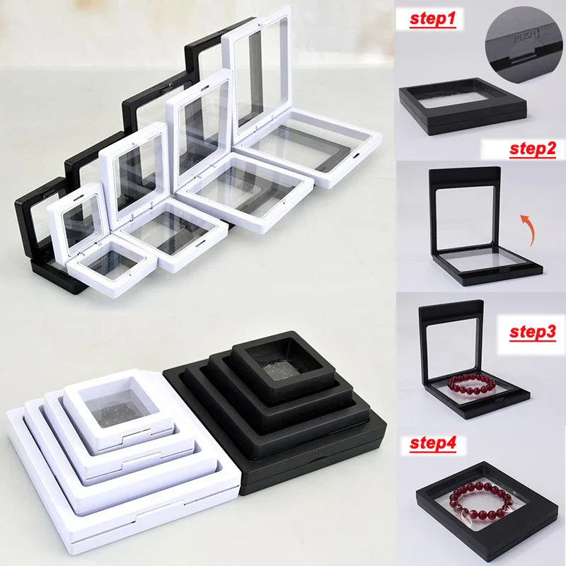 10pcs Transparent Floating Jewelry Display Boxes – Colorful 3D PE Membrane Frame Cases