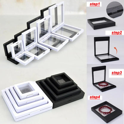 10pcs Transparent Floating Jewelry Display Boxes – Colorful 3D PE Membrane Frame Cases