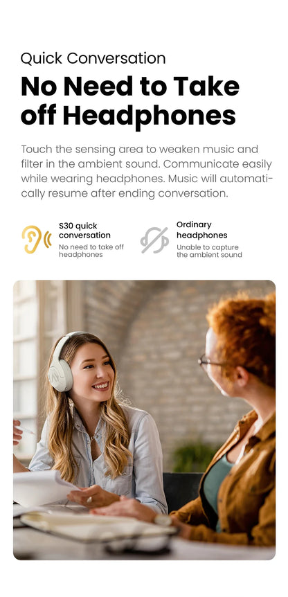 HAYLOU S30 Wireless Bluetooth 5.4 Headphones - 43dB Adaptive Noise Cancelling, 40mm Driver, 80H Playtime Earphones