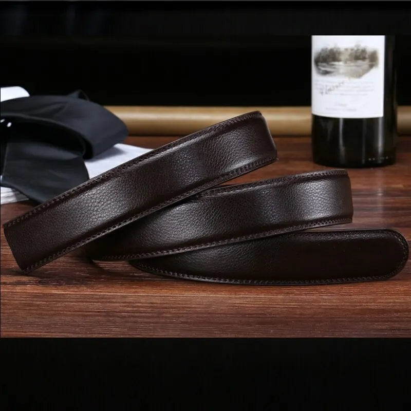 Men's Ratchet Leather Belt – Adjustable Strap with Free Buckle Replacement for Cowboy Style