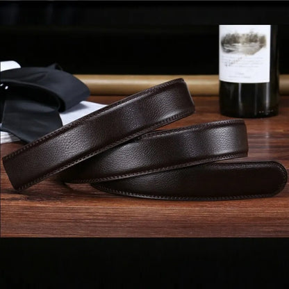 Men's Ratchet Leather Belt – Adjustable Strap with Free Buckle Replacement for Cowboy Style
