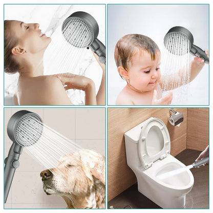 High Pressure Shower Head with Hose – 5 Modes Adjustable, Water-Saving Spray Nozzle with One-Key Stop for Bathroom Accessories
