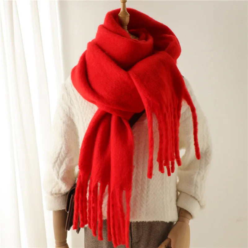 2025 Women’s Winter Scarf – Thick Warm Pashmina Shawl Wrap, Solid Color Cashmere Tassel Hijab Stole