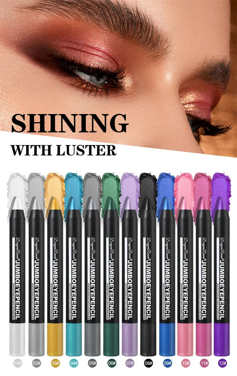12-Color Waterproof Eyeshadow Pencil – Long-Lasting Pigment Blue Purple Black Eye Shadow Stick