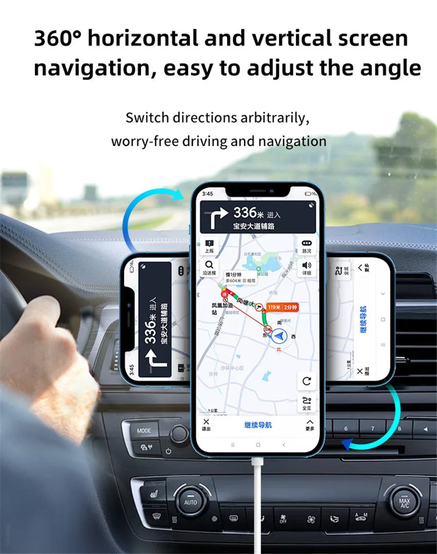 Magnetic Wireless Car Charger for MagSafe - iPhone 12/13/14/15 Pro Max, Mini, Air Vent Phone Holder Stand, Fast Charging