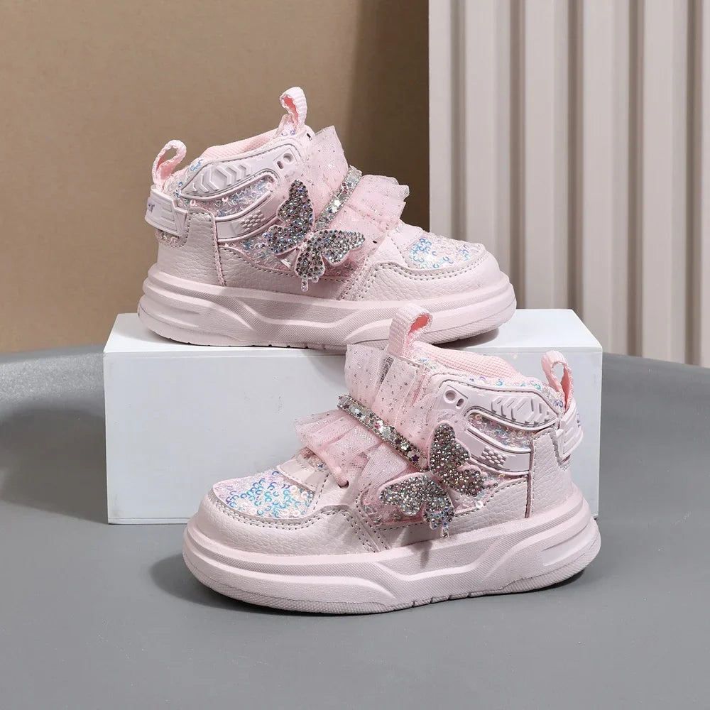 2025 Girls Butterfly Sneakers - Bling Leather Soft Sole Sport Shoes for Toddlers & Kids