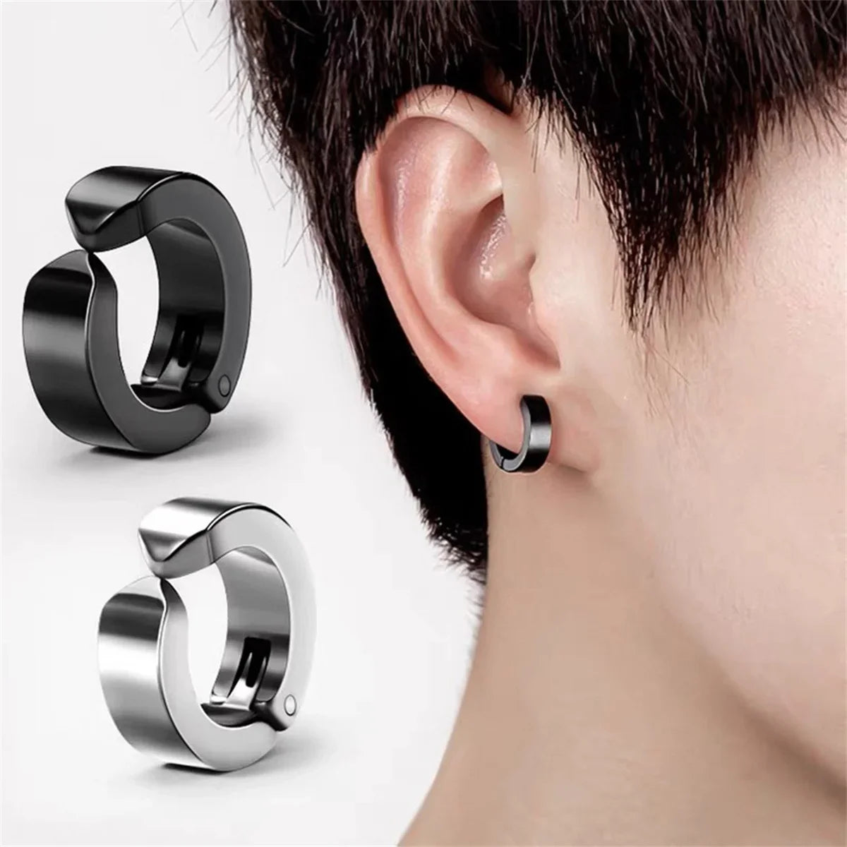 2PCS 316L Stainless Steel Cuff Earrings – Non-Piercing Clip-On Hoop Earrings