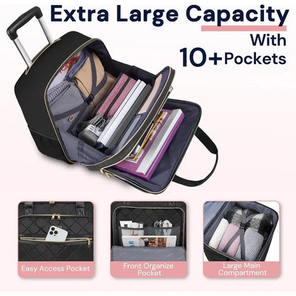 Extra Large 18" Laptop Rolling Bag for Women – Black Travel, Work & College Bag with Wheels