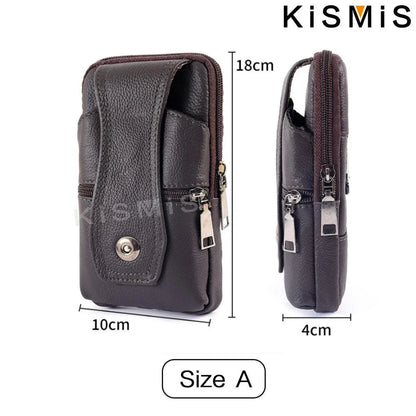 Men’s Leather Vintage Waist Bag – Phone Holster Pouch for Travel, Hiking & Outdoor Use