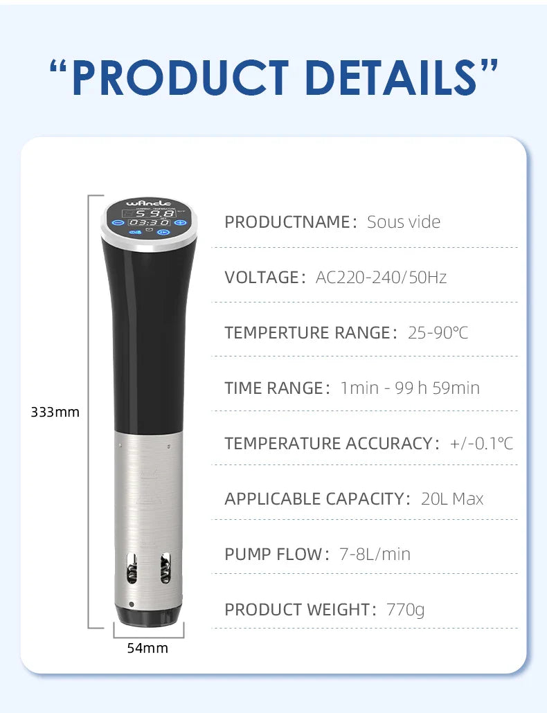 Wancle 1100W Sous Vide Cooker - LCD Touch Immersion Circulator, Accurate Cooking, IPX7 Waterproof with Digital Display