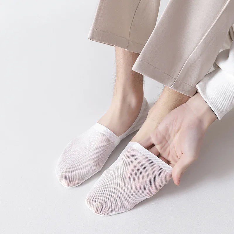 Summer Men's Mesh Breathable Anti-Slip Socks: Thin Cotton Sole Leisure Low Barrel Stockings - Invisible Shallow Mouth Design