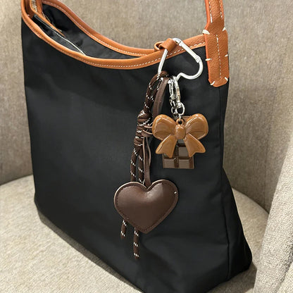 Kawaii INS Style Heart Leather Keychain – Trendy Chocolate Bag Pendant Charm, Creative Fashion Bag & Key Ring Accessory